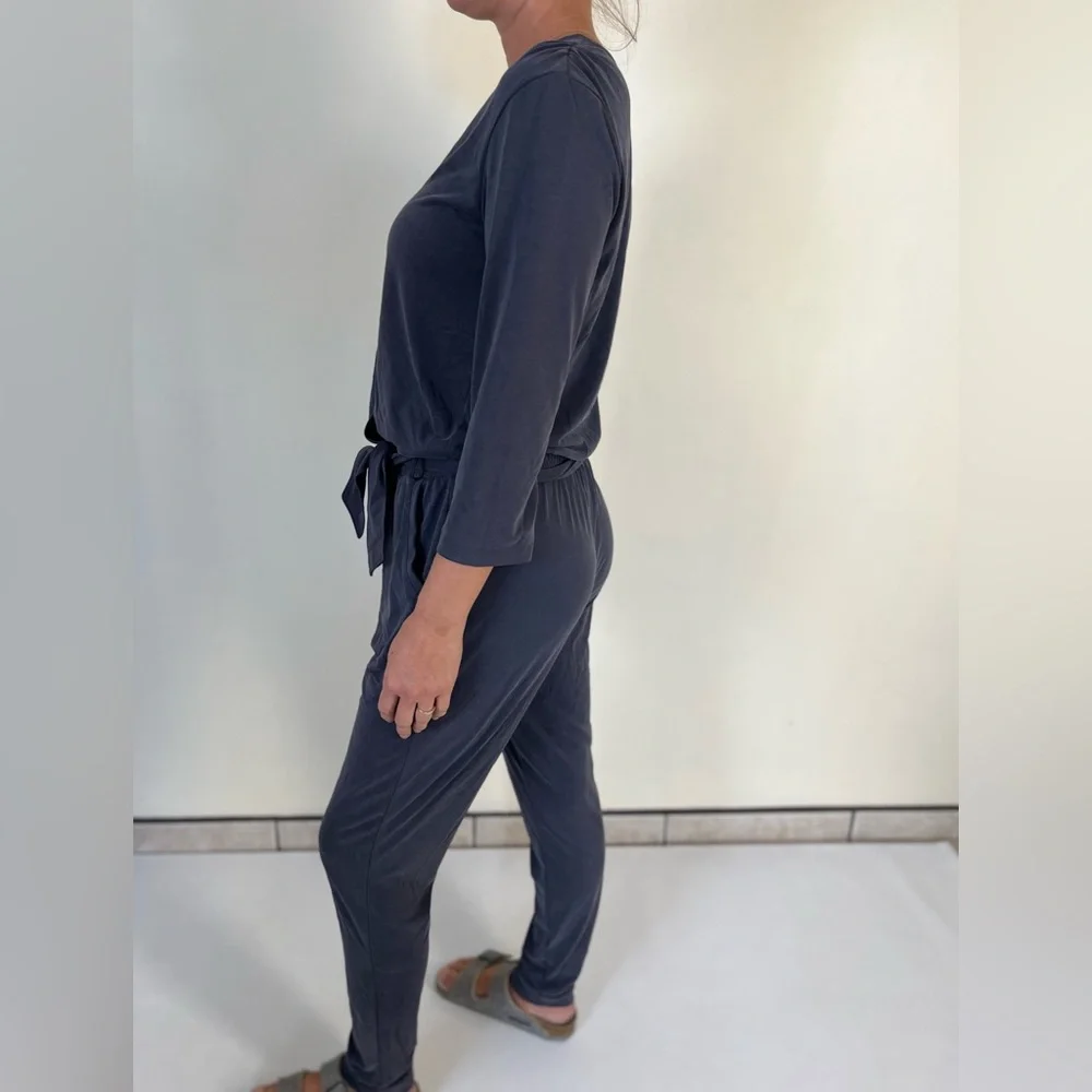 LOLE dark charcoal gray jumpsuit size S long sleeve casual soft - Picture 2 of 3